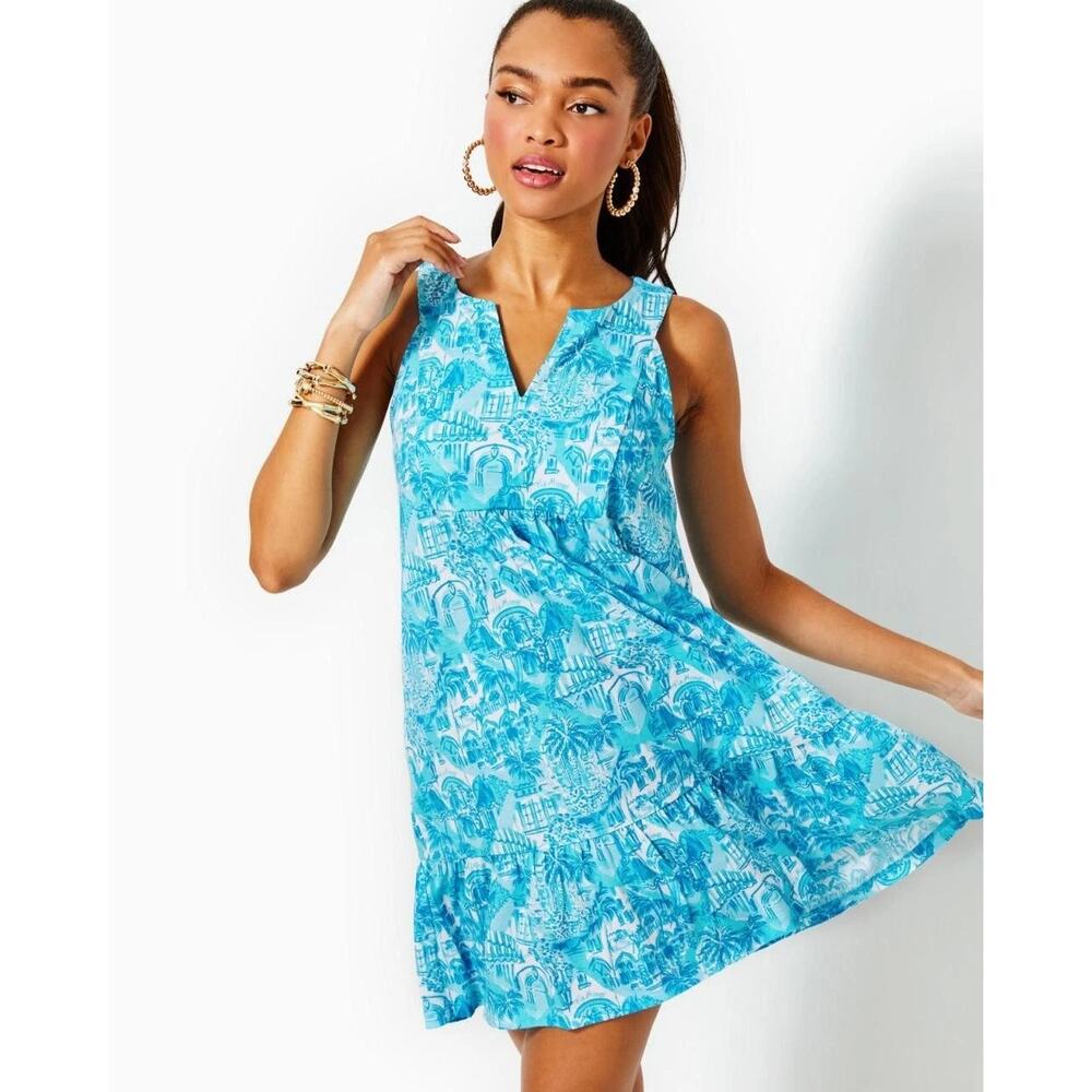 Lilly‎ Pulitzer Lindy Dress Amalfi Blue Sunny State of Mind Sleeveless | SZ M